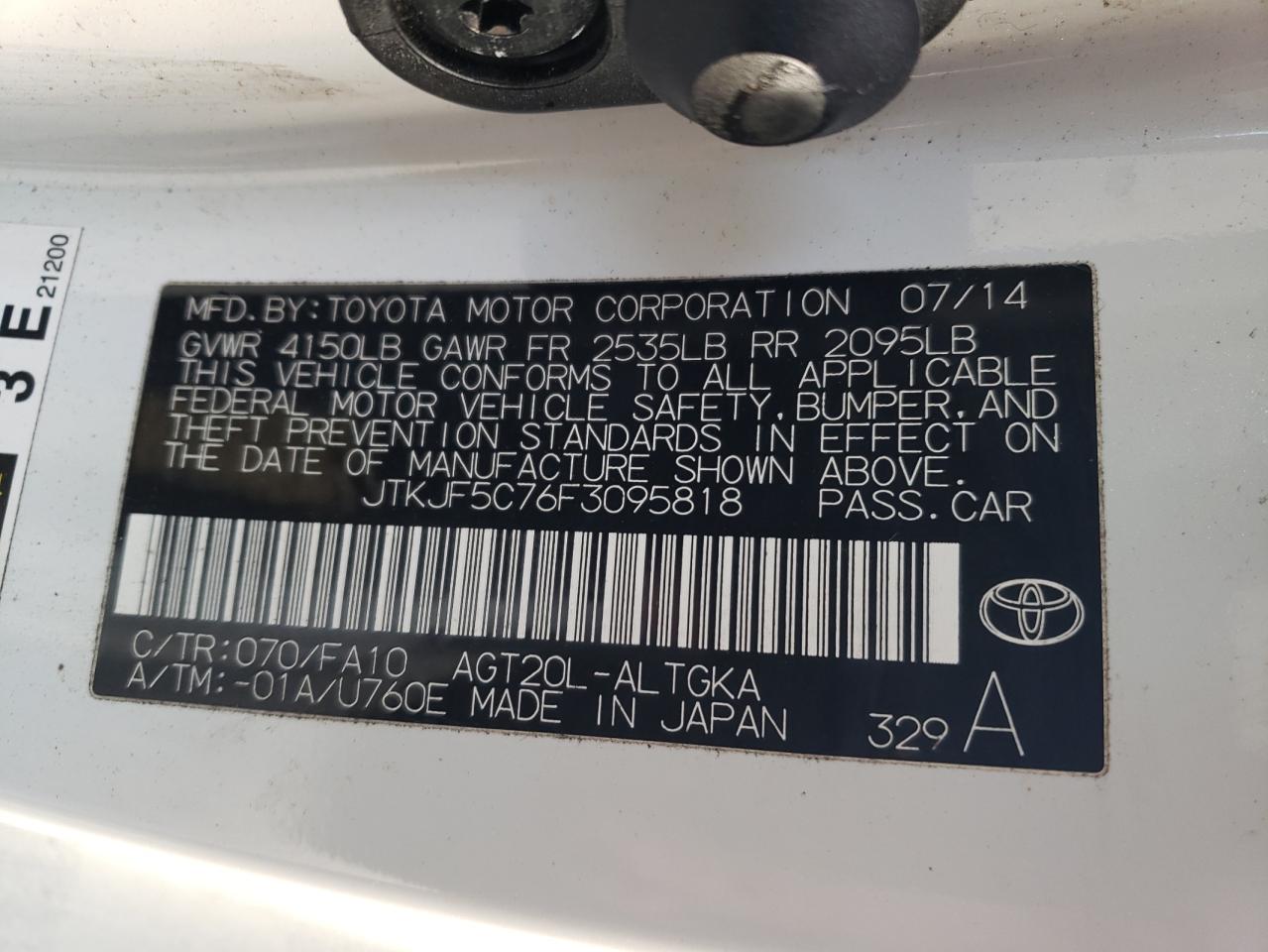 Photo 10 from auction – 2015 TOYOTA SCION TC with VIN JTKJF5C76F3095818