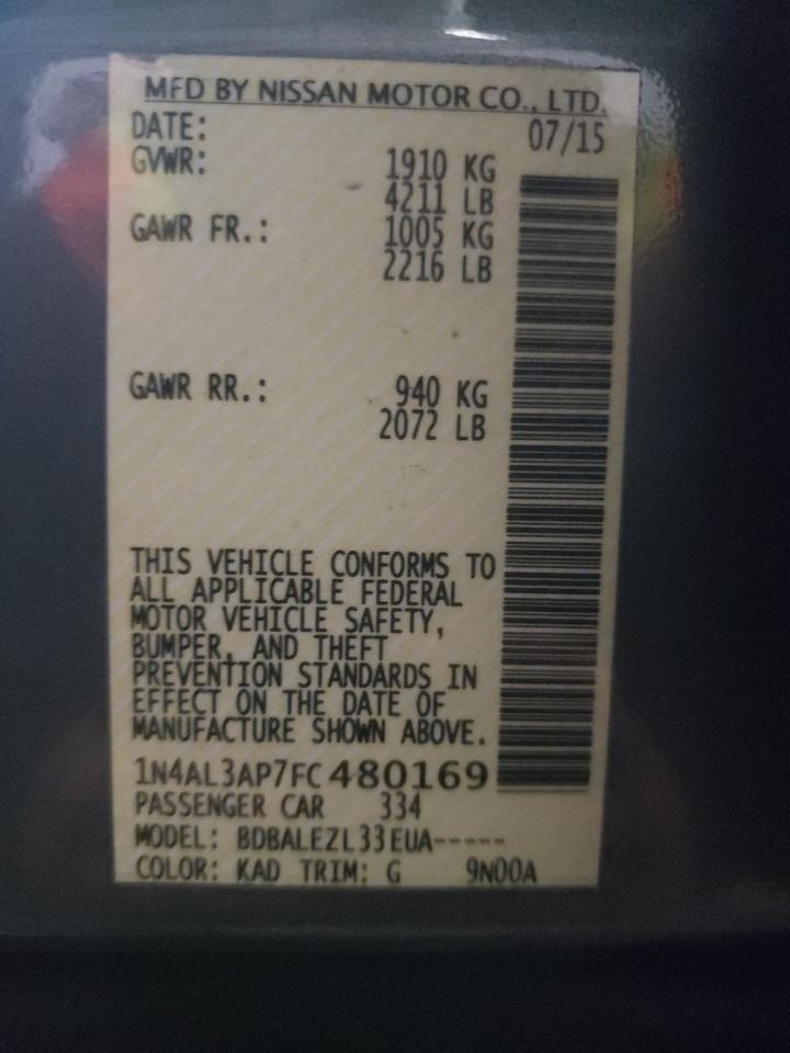 Photo 10 from auction – 2015 NISSAN ALTIMA 2.5 with VIN 1N4AL3AP7FC480169