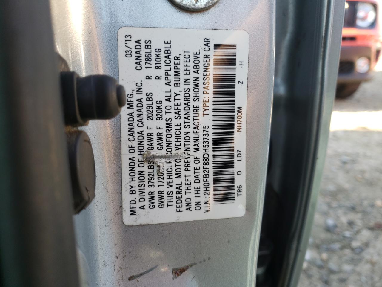 Photo 10 from auction – 2013 HONDA CIVIC EX with VIN 2HGFB2F88DH537375