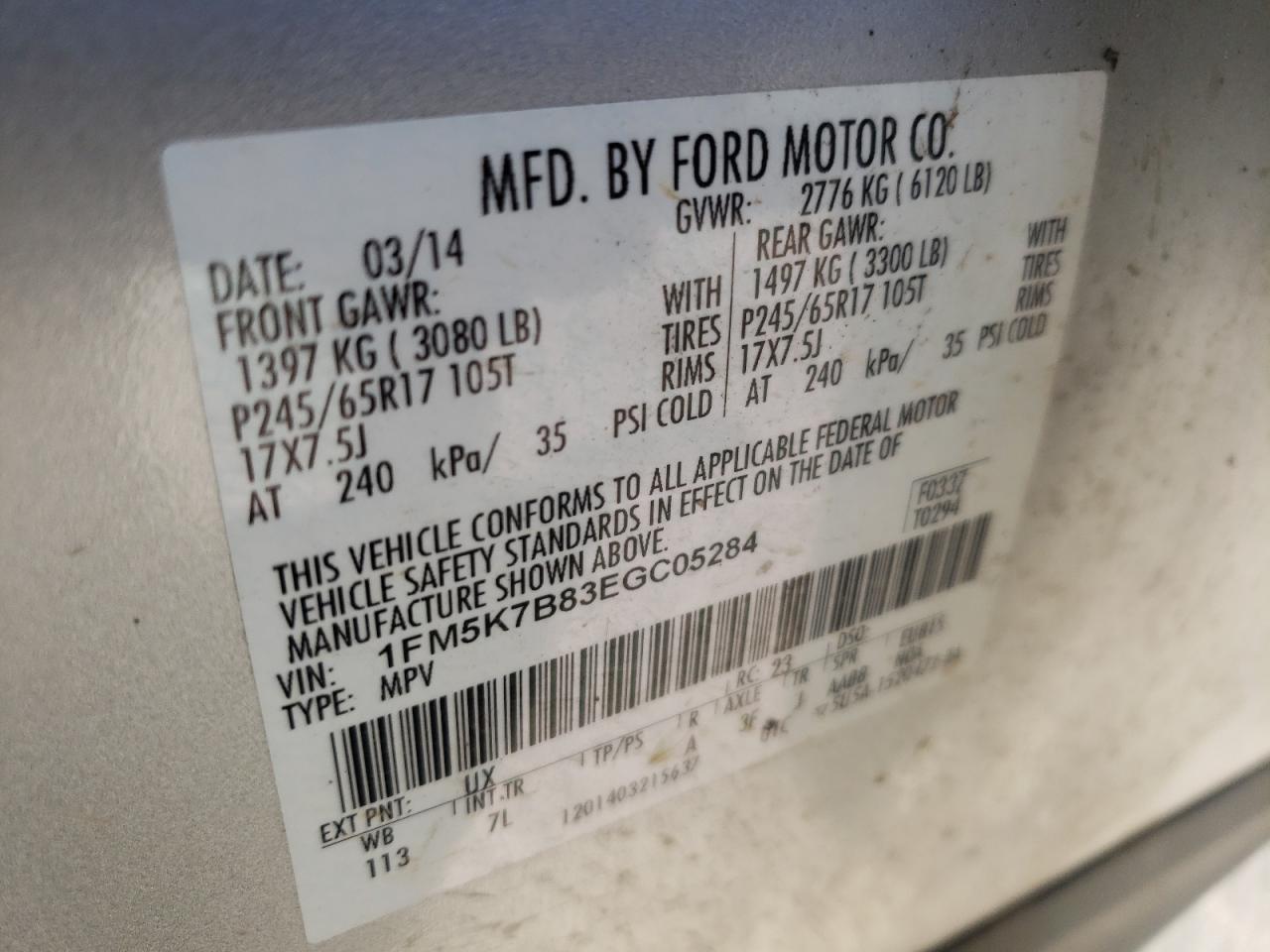 Photo 10 from auction – 2014 FORD EXPLORER with VIN 1FM5K7B83EGC05284