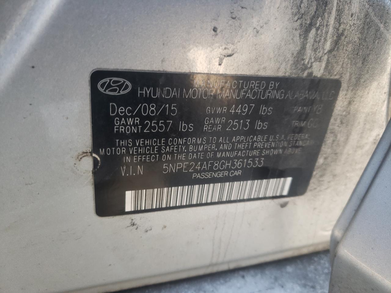 Photo 10 from auction – 2016 HYUNDAI SONATA SE with VIN 5NPE24AF8GH361533
