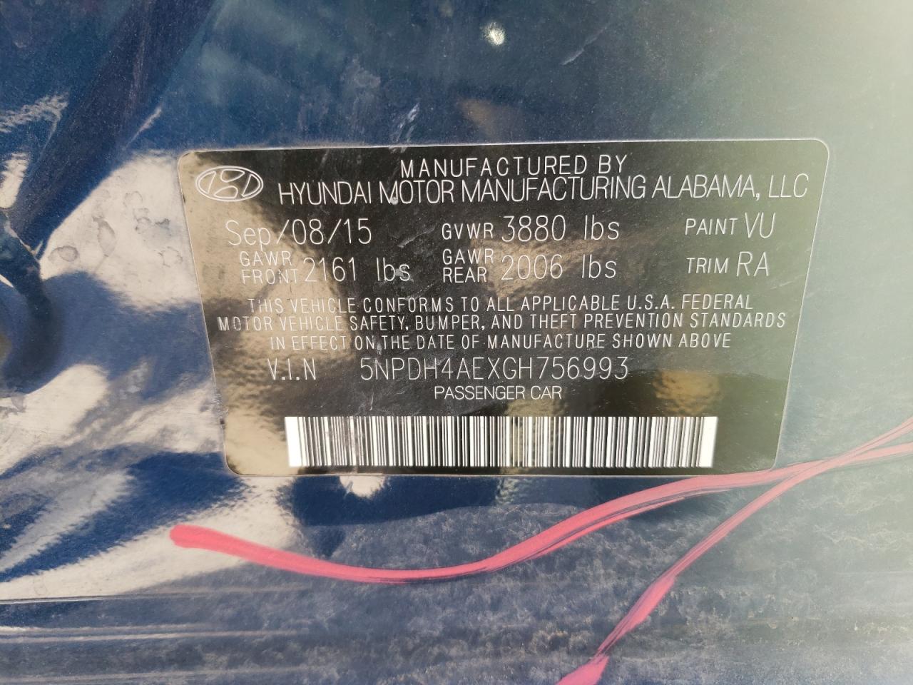Photo 10 from auction – 2016 HYUNDAI ELANTRA SE with VIN 5NPDH4AEXGH756993
