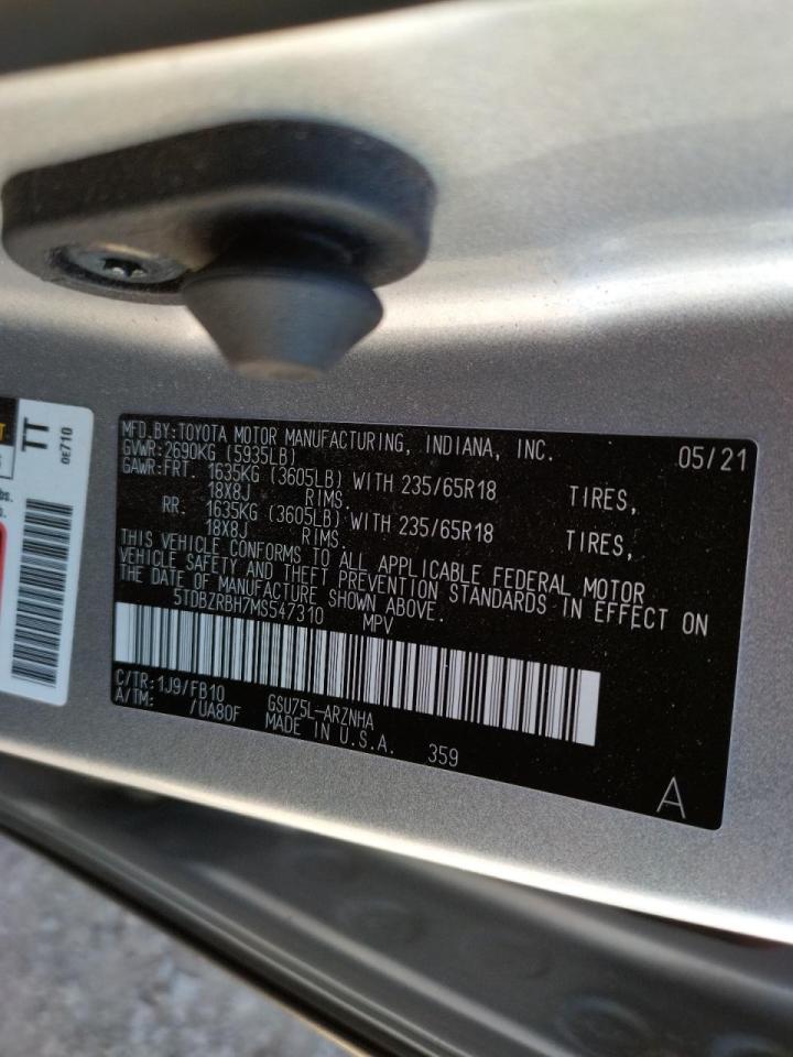 Photo 10 from auction – 2021 TOYOTA HIGHLANDER with VIN 5TDBZRBH7MS547310