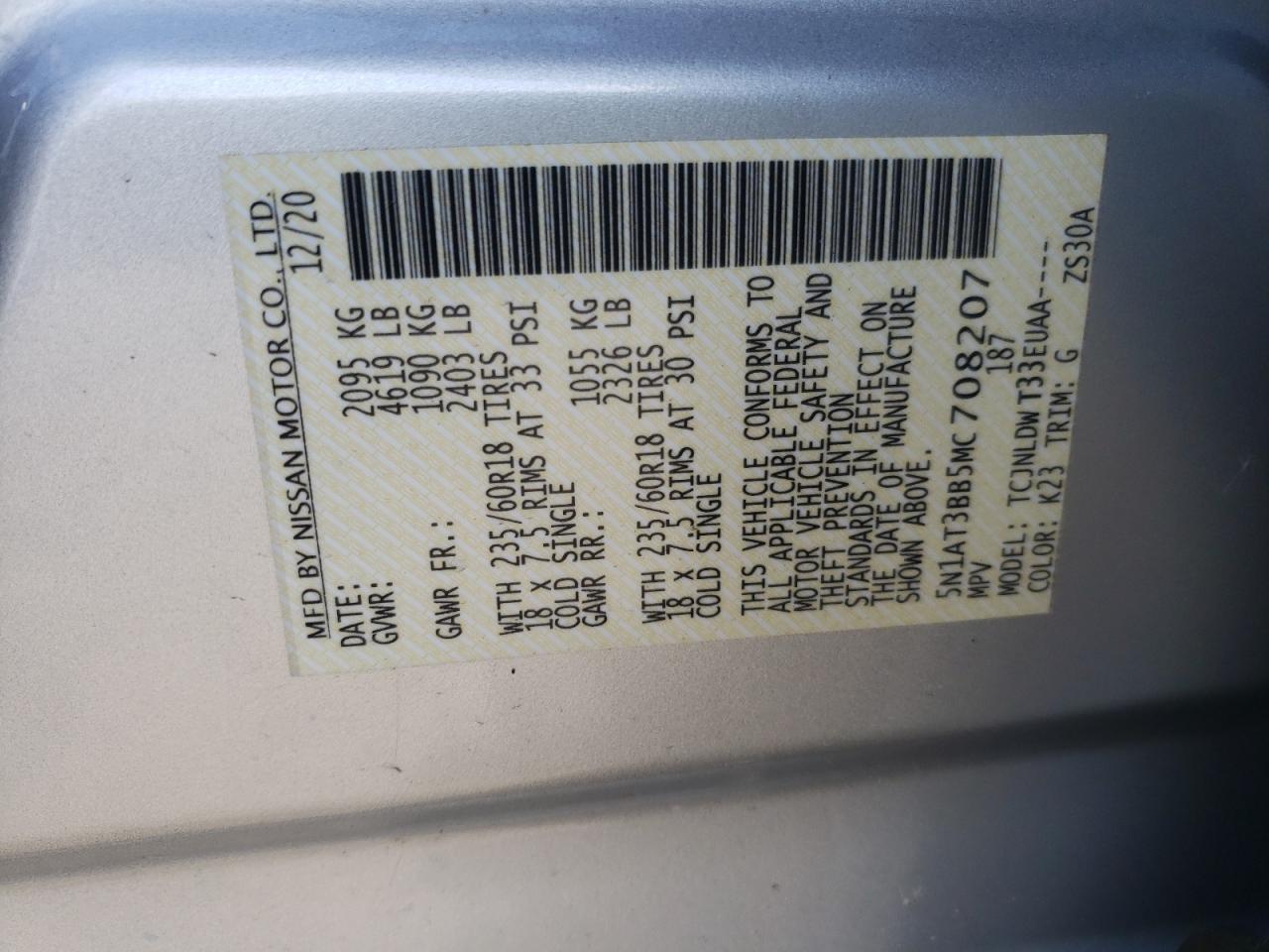 Photo 10 from auction – 2021 NISSAN ROGUE SV with VIN 5N1AT3BB5MC708207