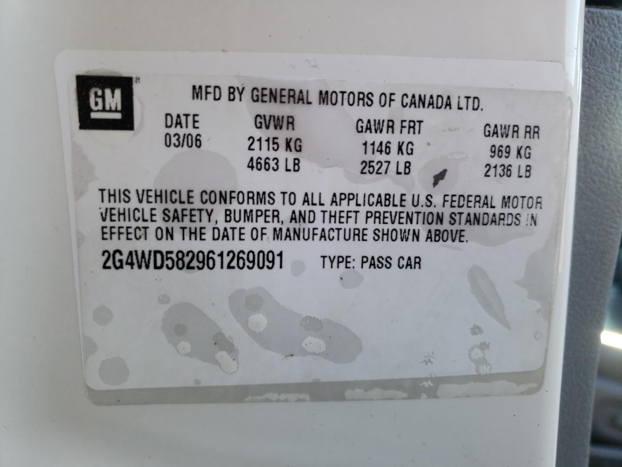 Photo 10 from auction – 2006 BUICK LACROSSE C with VIN 2G4WD582961269091