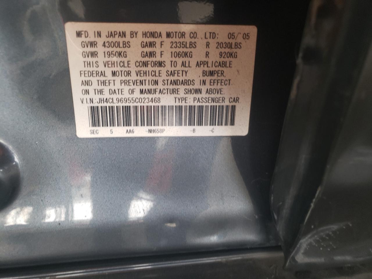 Photo 10 from auction – 2005 ACURA TSX with VIN JH4CL96955C023468