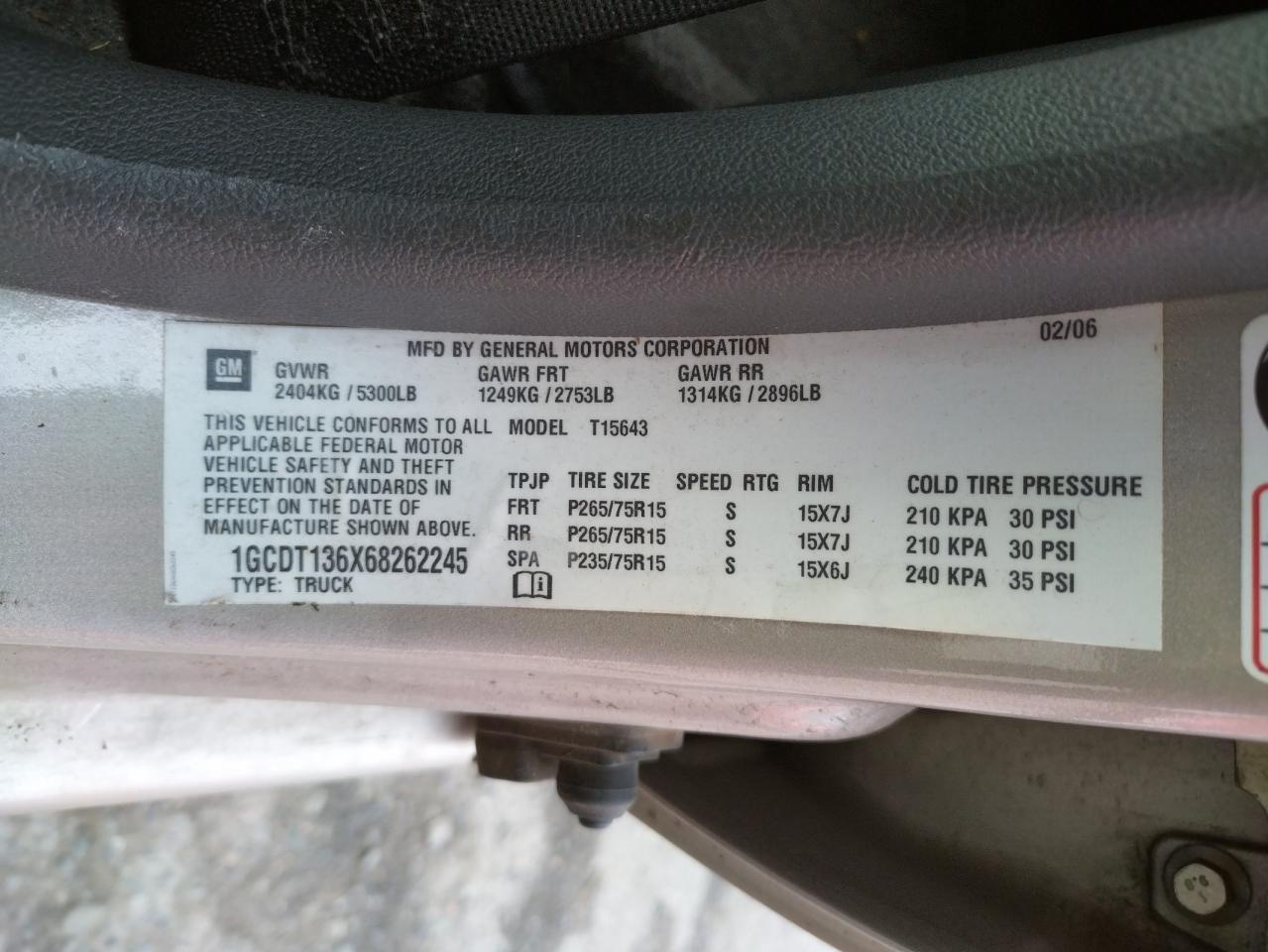 Photo 10 from auction – 2006 CHEVROLET COLORADO with VIN 1GCDT136X68262245