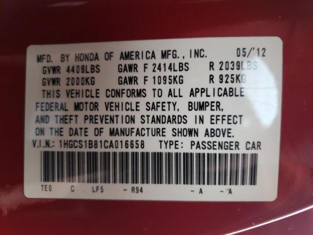 Photo 10 from auction – 2012 HONDA ACCORD EXL with VIN 1HGCS1B81CA016658