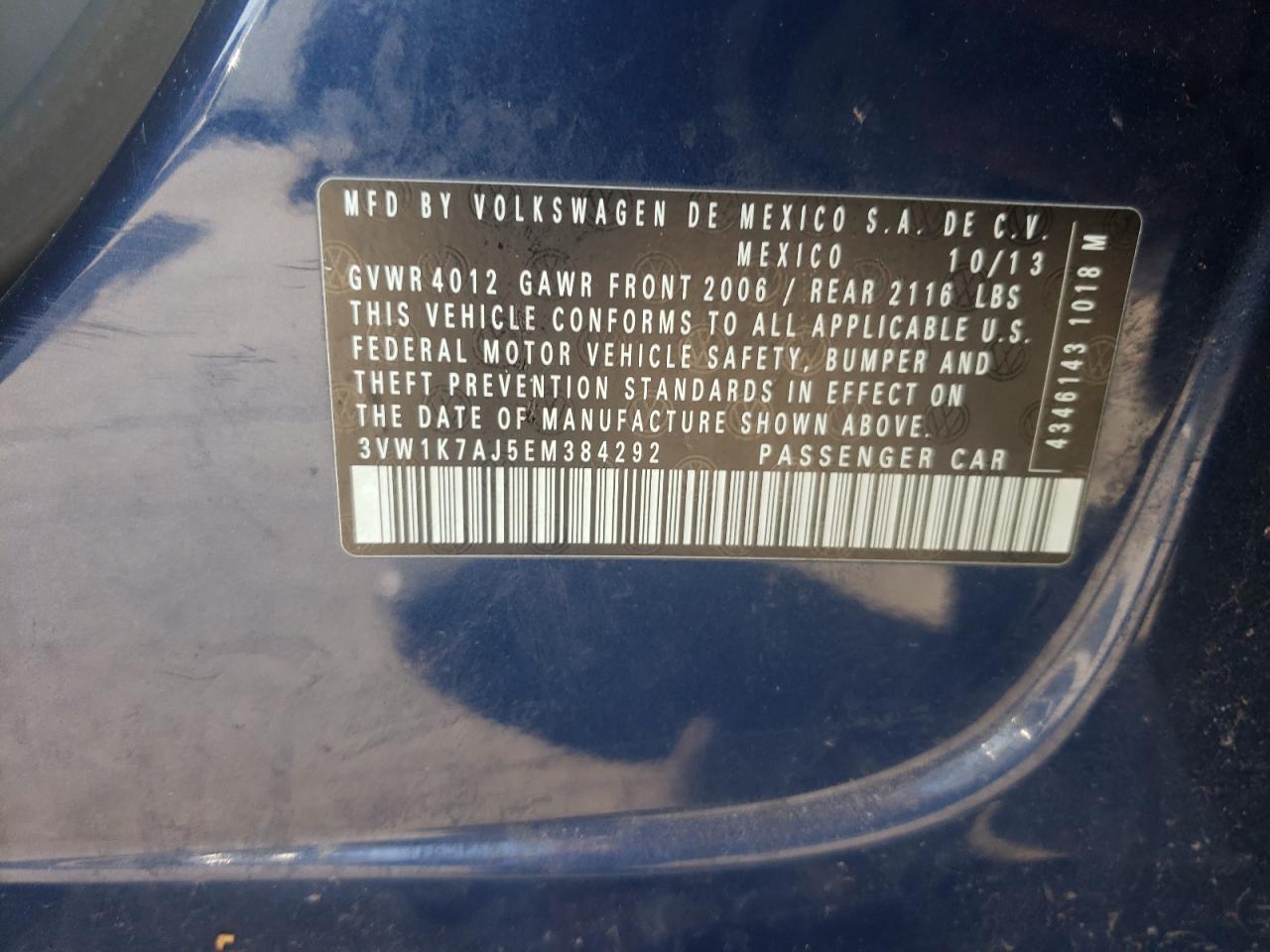 Photo 10 from auction – 2014 VOLKSWAGEN JETTA BASE with VIN 3VW1K7AJ5EM384292