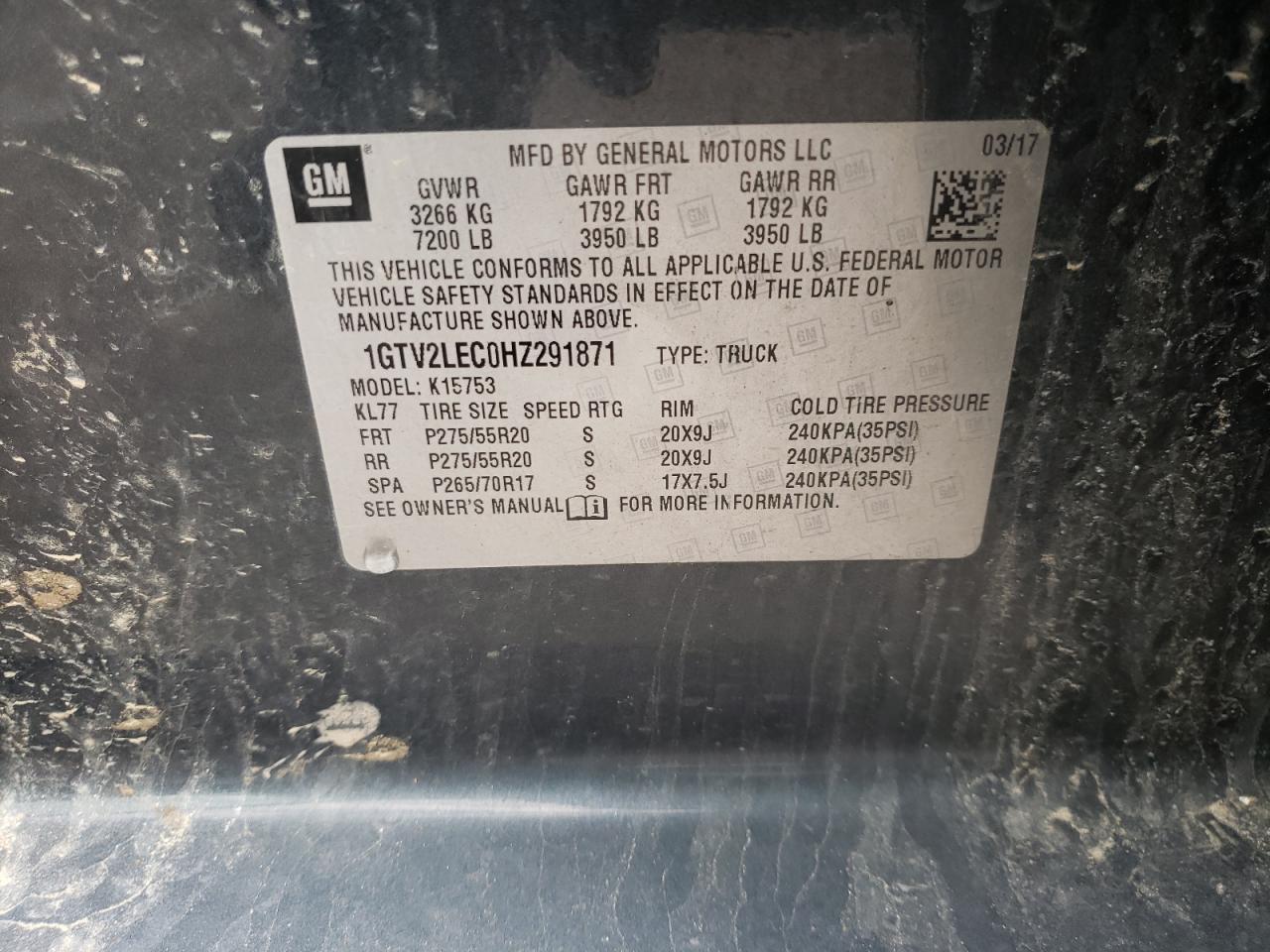 Photo 10 from auction – 2017 GMC SIERRA K15 with VIN 1GTV2LEC0HZ291871