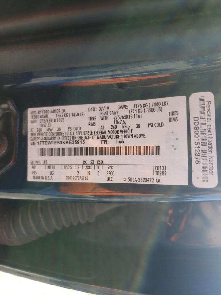 Photo 10 from auction – 2019 FORD F150 SUPER with VIN 1FTEW1E50KKE35915