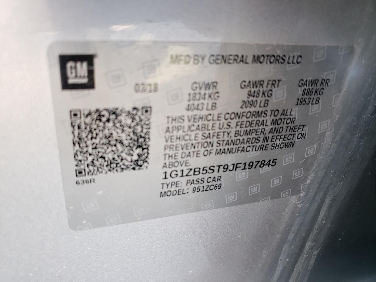 Photo 10 from auction – 2018 CHEVROLET MALIBU LS with VIN 1G1ZB5ST9JF197845