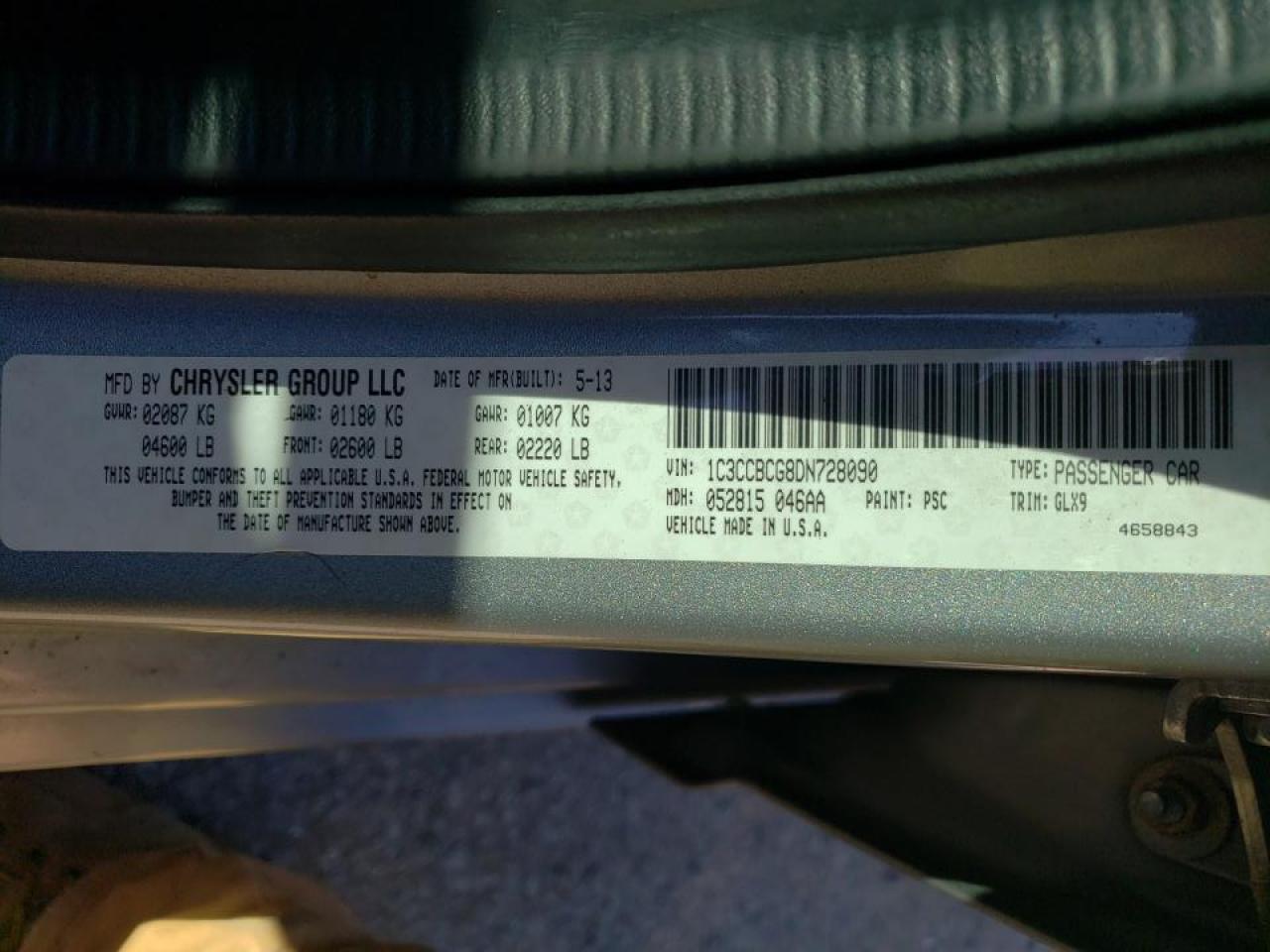 Photo 10 from auction – 2013 CHRYSLER 200 LIMITE with VIN 1C3CCBCG8DN728090