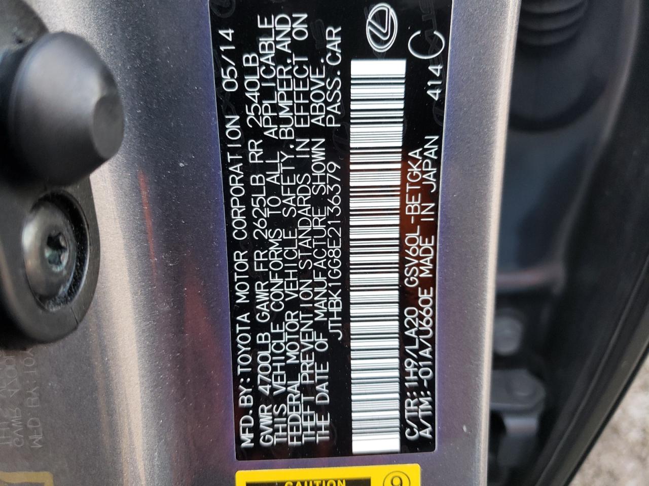Photo 10 from auction – 2014 LEXUS ES 350 with VIN JTHBK1GG8E2136379