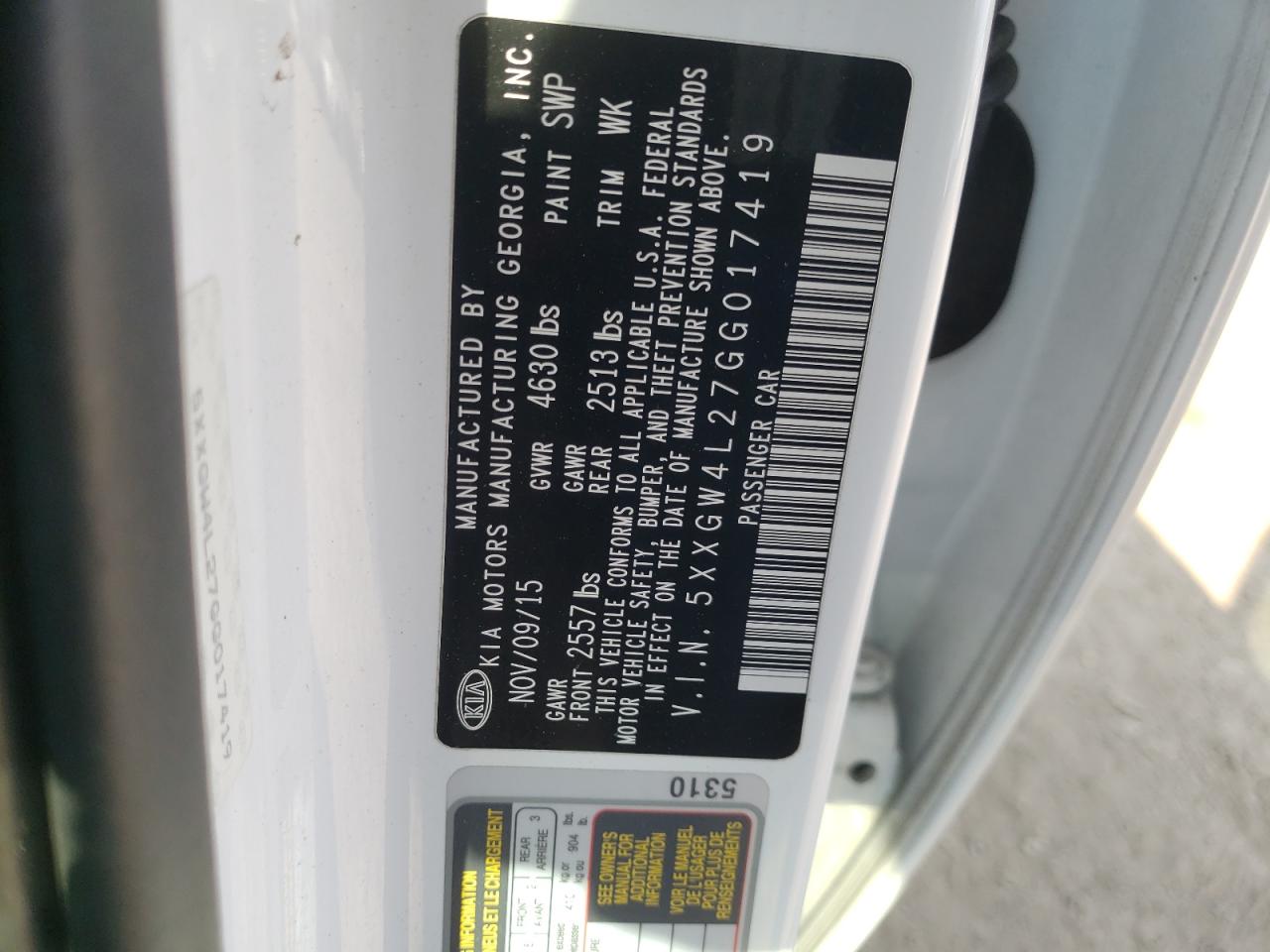 Photo 10 from auction – 2016 KIA OPTIMA SX with VIN 5XXGW4L27GG017419