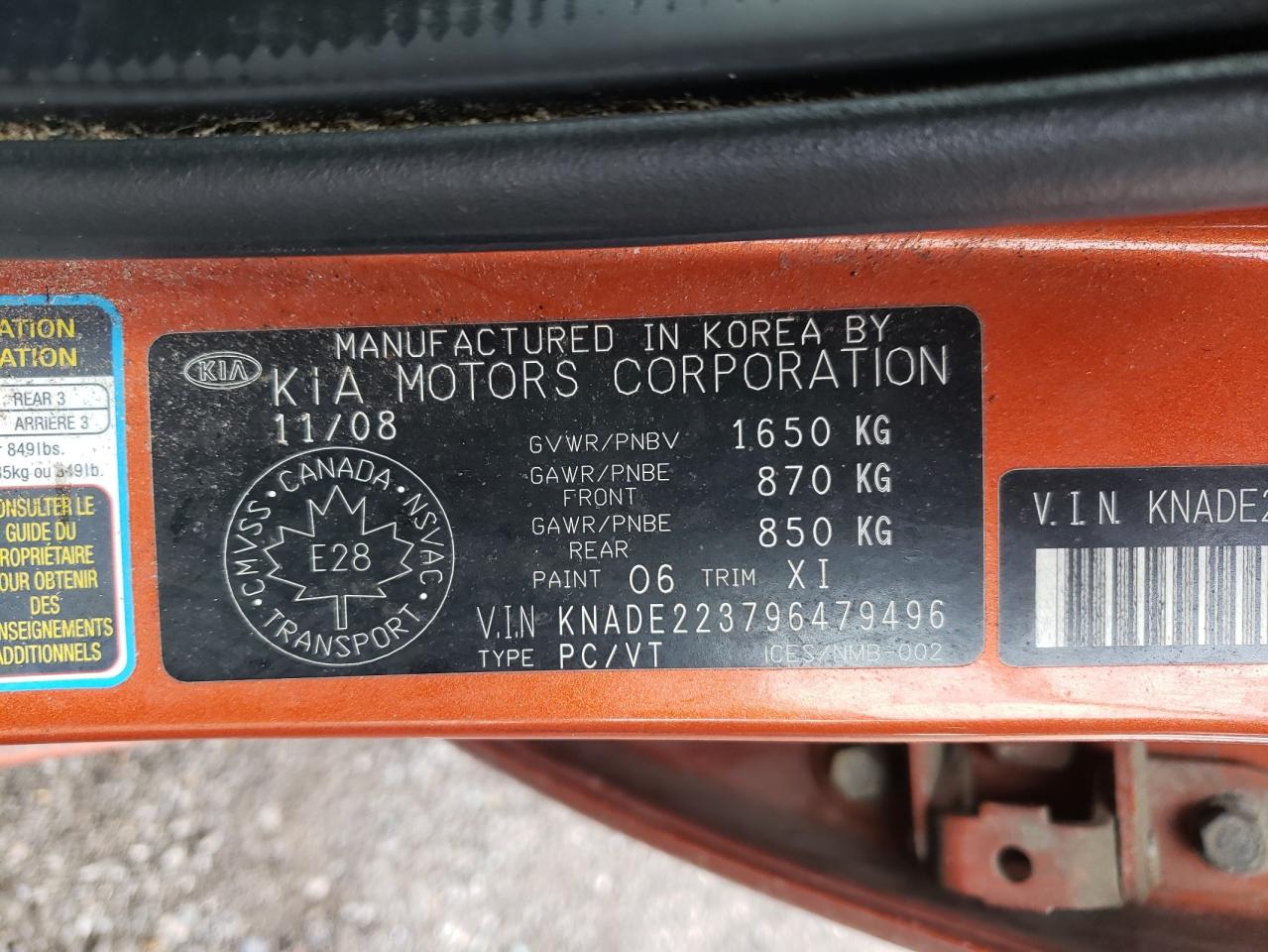 Photo 10 from auction – 2009 KIA RIO BASE with VIN KNADE223796479496