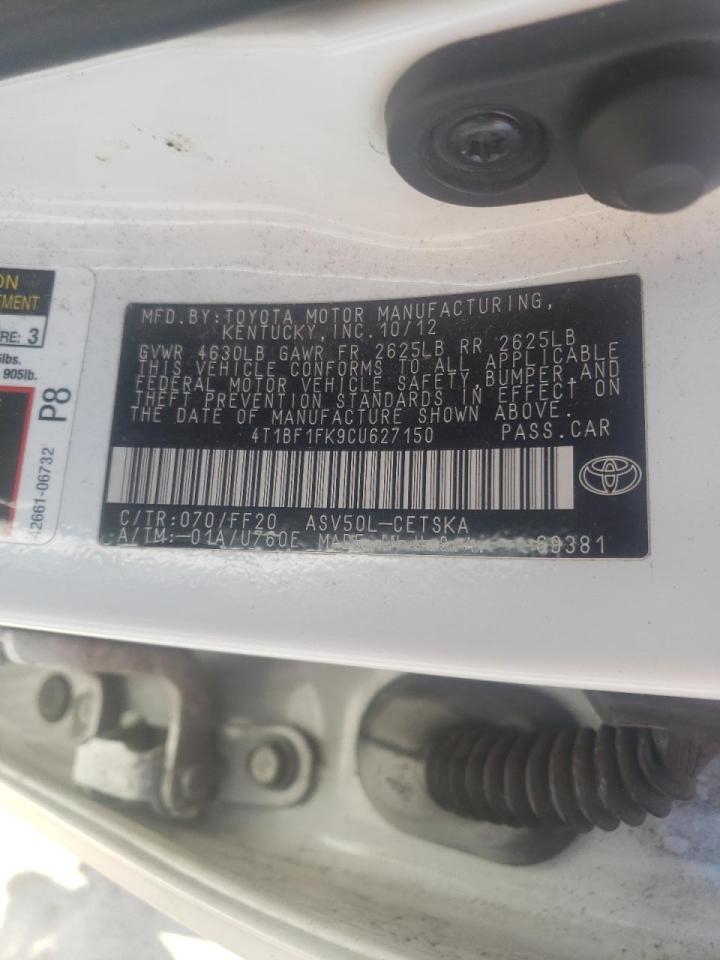 Photo 10 from auction – 2012 TOYOTA CAMRY BASE with VIN 4T1BF1FK9CU627150