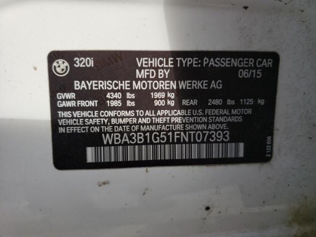 Photo 10 from auction – 2015 BMW 320 I with VIN WBA3B1G51FNT07393