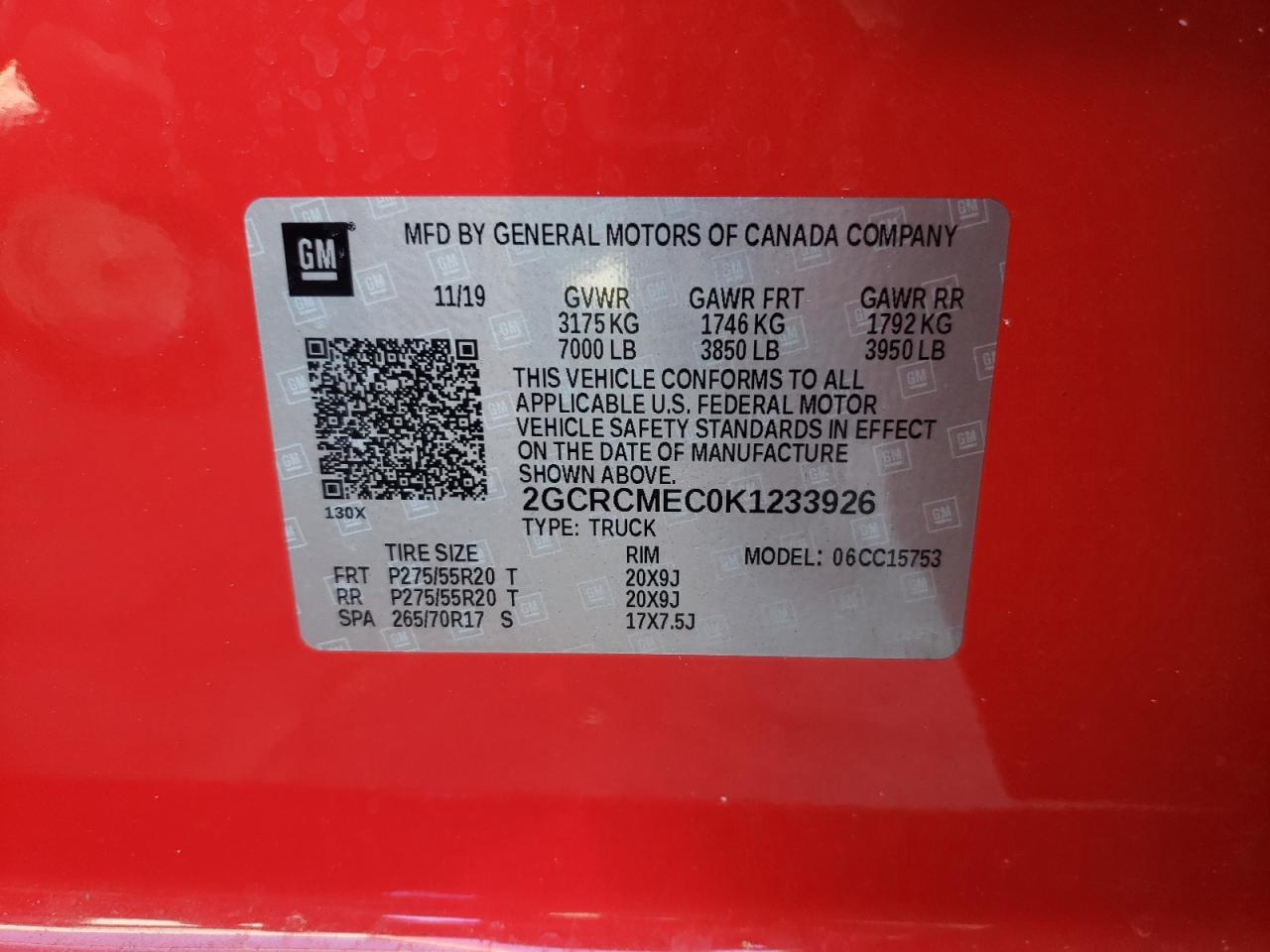 Photo 10 from auction – 2019 CHEVROLET SILVERADO with VIN 2GCRCMEC0K1233926