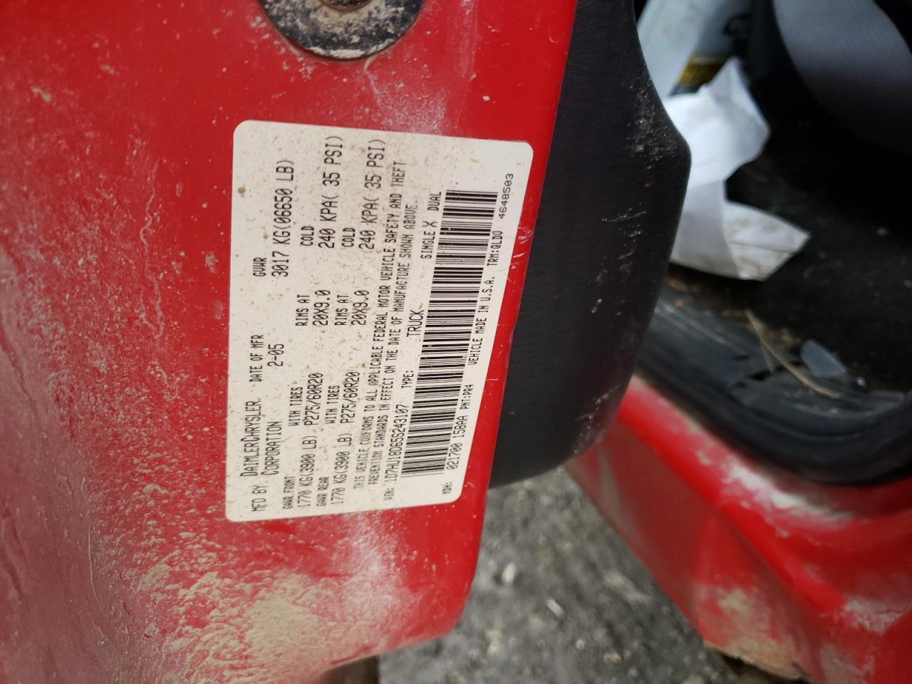 Photo 10 from auction – 2005 DODGE RAM 1500 S with VIN 1D7HU18D65S243107