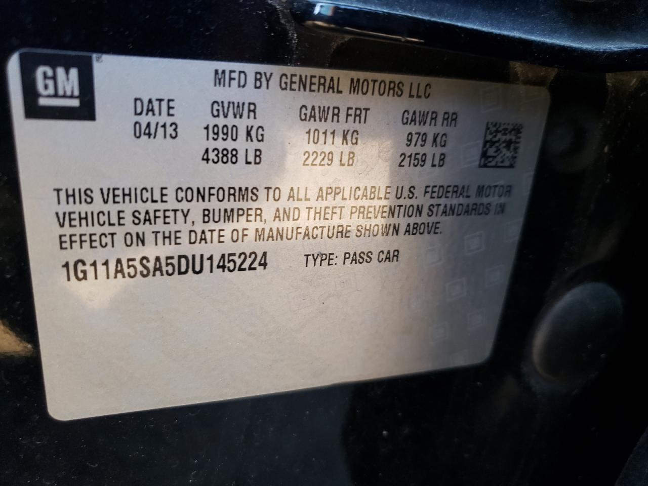 Photo 10 from auction – 2013 CHEVROLET MALIBU LS with VIN 1G11A5SA5DU145224