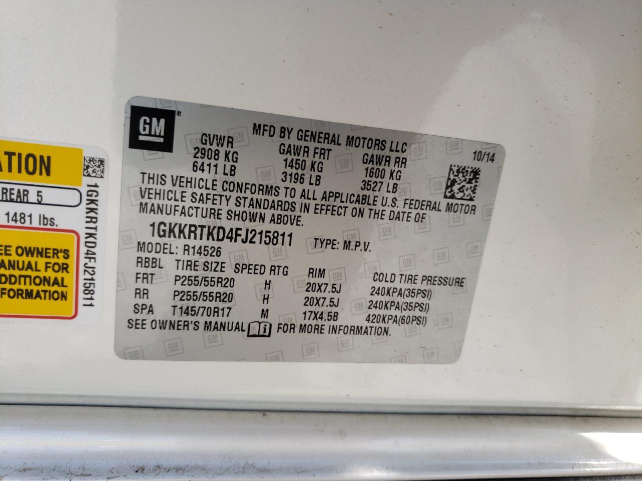 Photo 10 from auction – 2015 GMC ACADIA DEN with VIN 1GKKRTKD4FJ215811