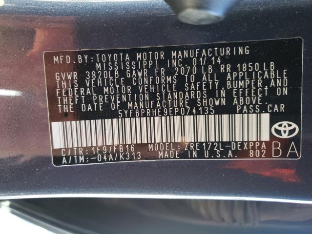Photo 10 from auction – 2014 TOYOTA COROLLA EC with VIN 5YFBPRHE9EP074135