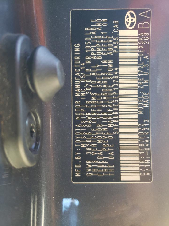 Photo 10 from auction – 2014 TOYOTA COROLLA L with VIN 5YFBURHE5EP137644