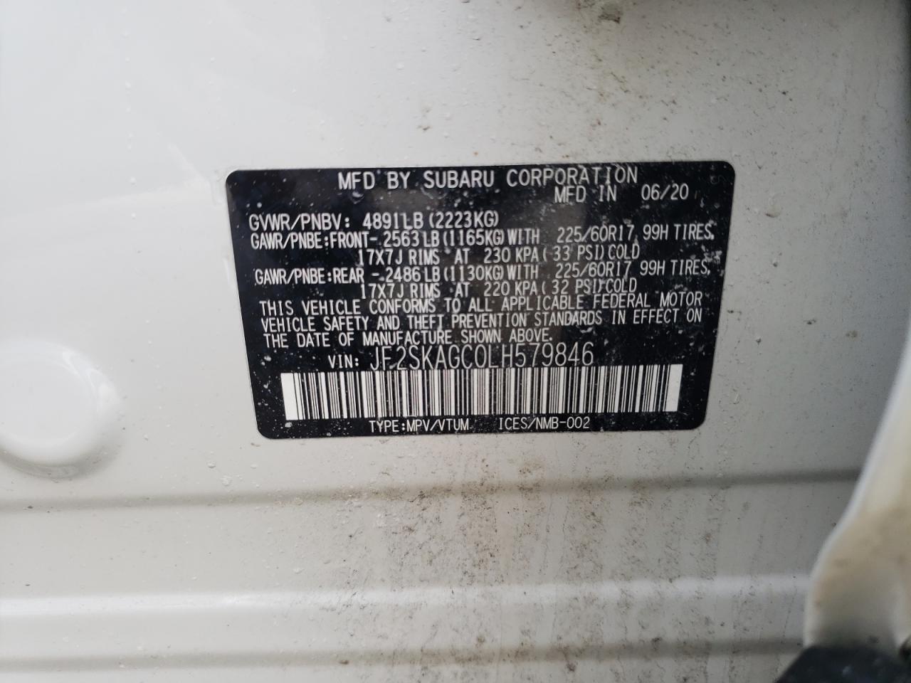 Photo 10 from auction – 2020 SUBARU FORESTER P with VIN JF2SKAGC0LH579846