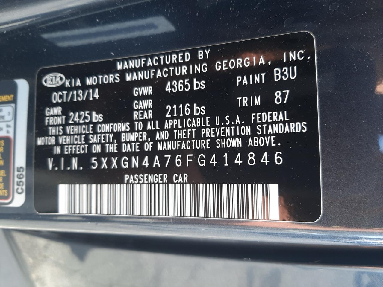 Фото 10 с аукциона – 2015 KIA OPTIMA EX с VIN 5XXGN4A76FG414846