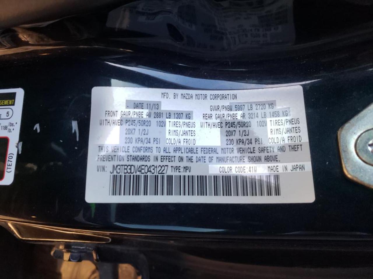 Photo 10 from auction – 2014 MAZDA CX-9 GRAND with VIN JM3TB3DV4E0431227