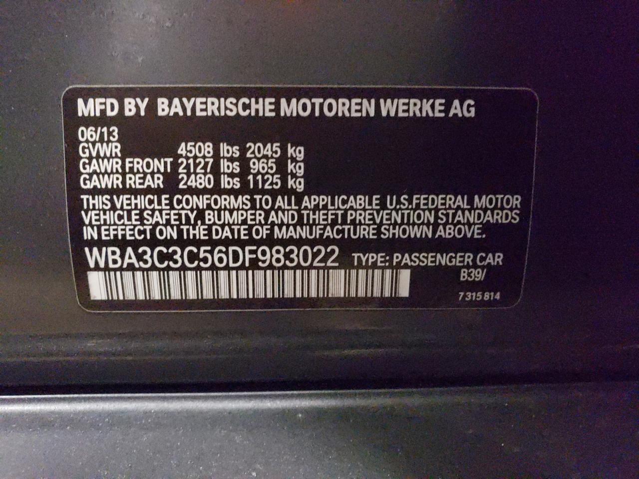 Photo 10 from auction – 2013 BMW 320 I XDRI with VIN WBA3C3C56DF983022