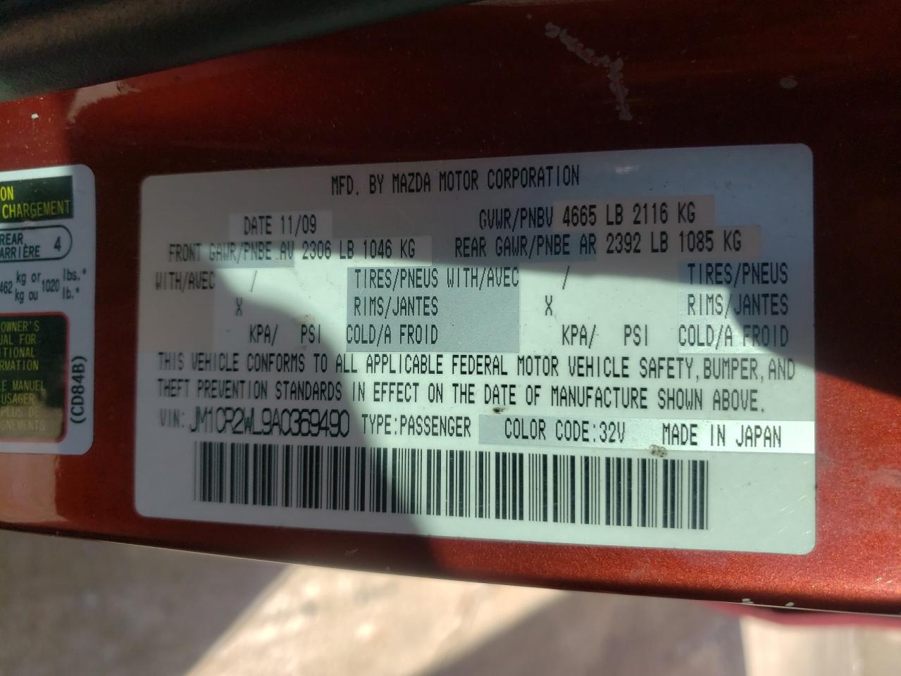 Photo 10 from auction – 2010 MAZDA 5 with VIN JM1CR2WL9A0369490