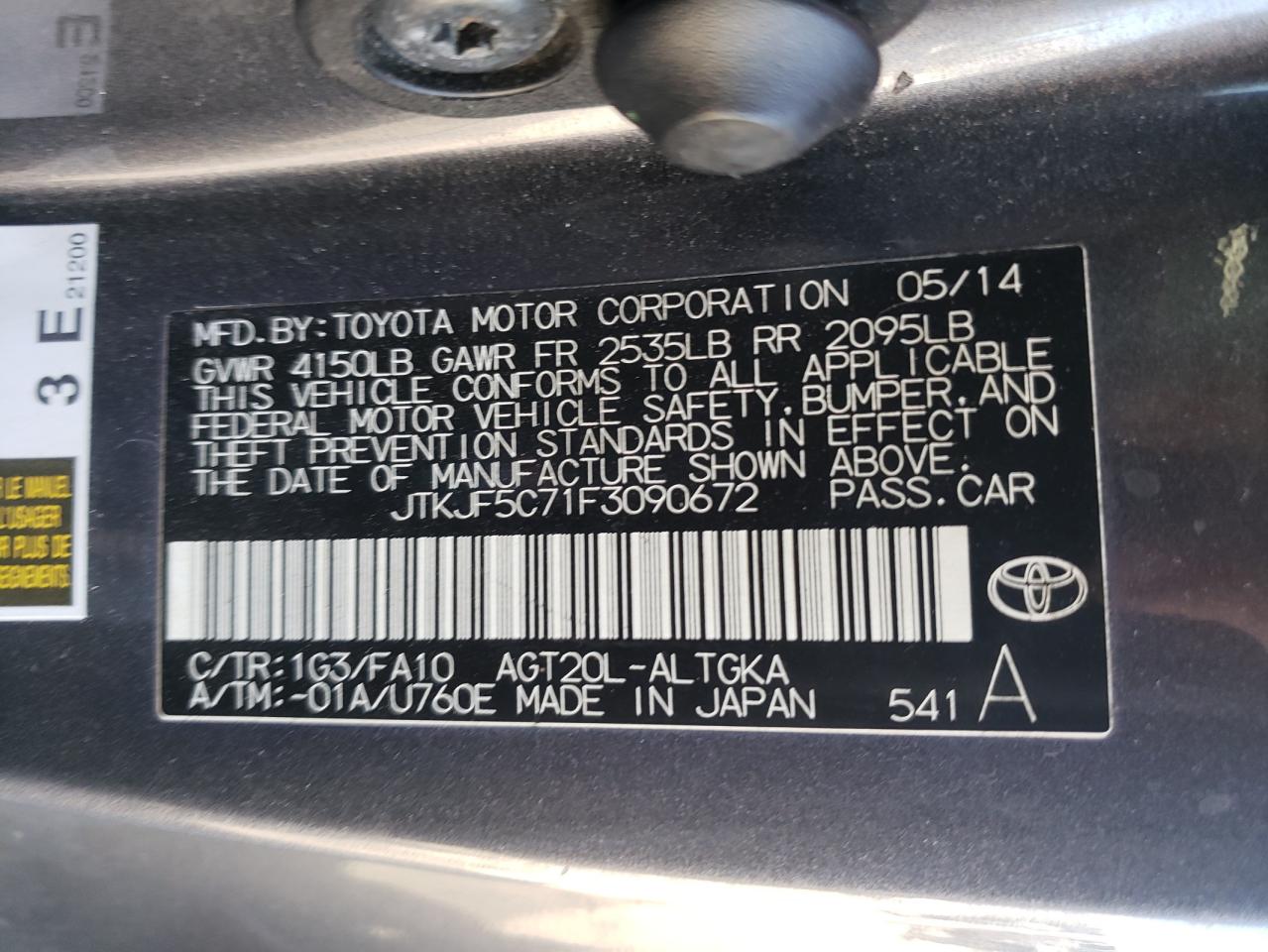 Photo 10 from auction – 2015 TOYOTA SCION TC with VIN JTKJF5C71F3090672