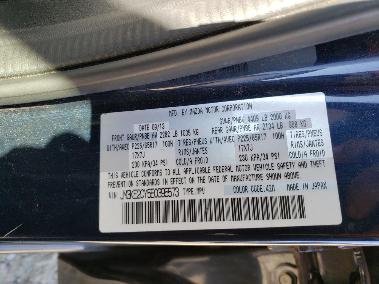 Photo 10 from auction – 2014 MAZDA CX-5 TOURI with VIN JM3KE2CY5E0395573
