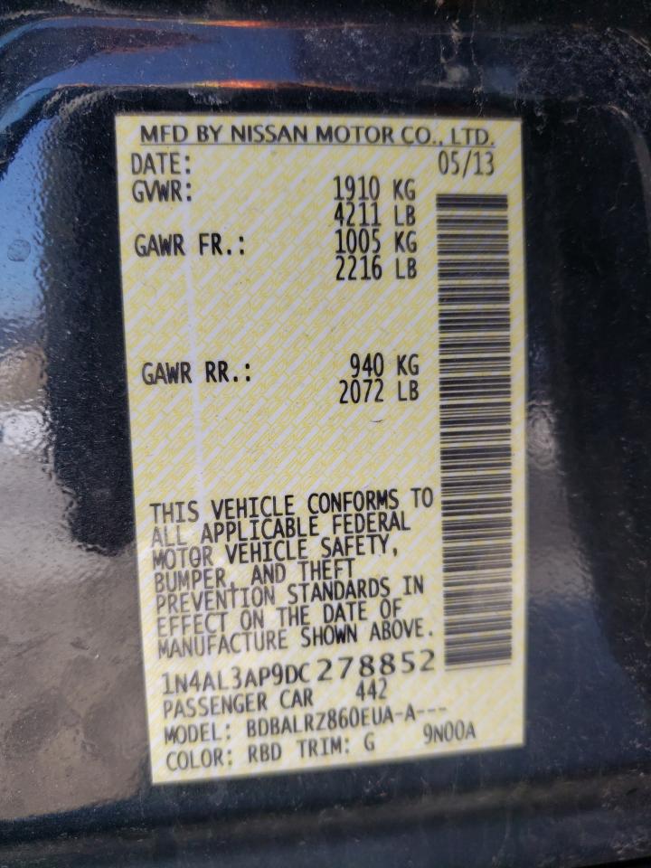 Photo 10 from auction – 2013 NISSAN ALTIMA 2.5 with VIN 1N4AL3AP9DC278852
