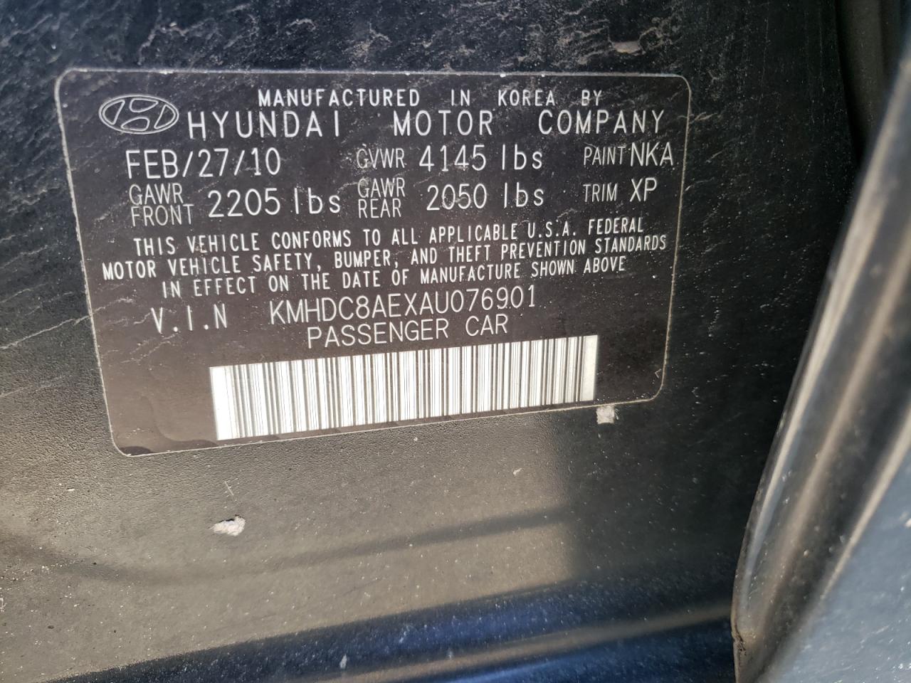 Photo 10 from auction – 2010 HYUNDAI ELANTRA TO with VIN KMHDC8AEXAU076901