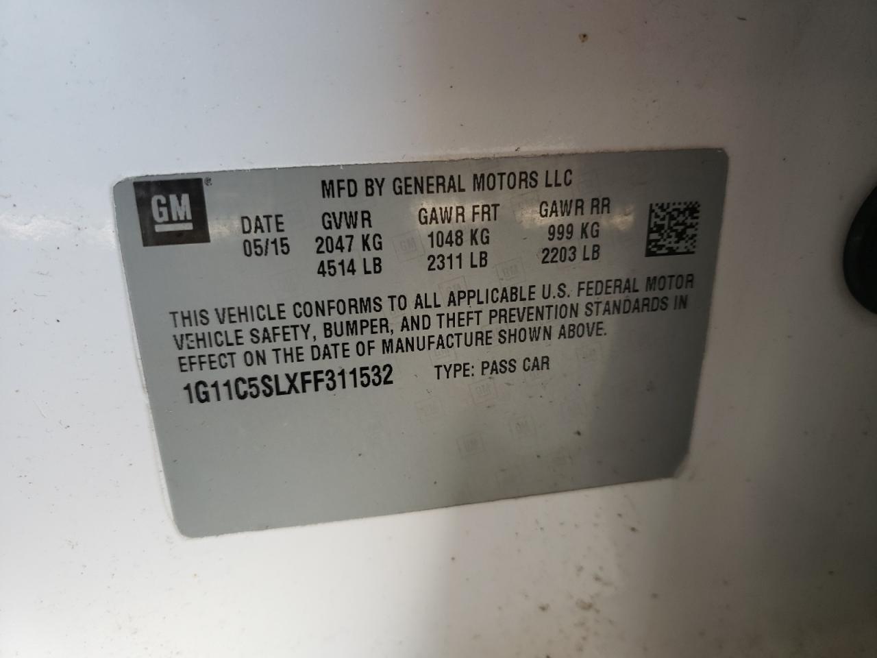 Photo 10 from auction – 2015 CHEVROLET MALIBU 1LT with VIN 1G11C5SLXFF311532