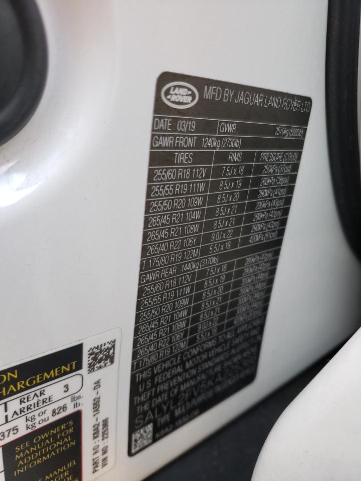 Photo 10 from auction – 2019 LAND ROVER RANGE ROVE with VIN SALYL2FV5KA225366