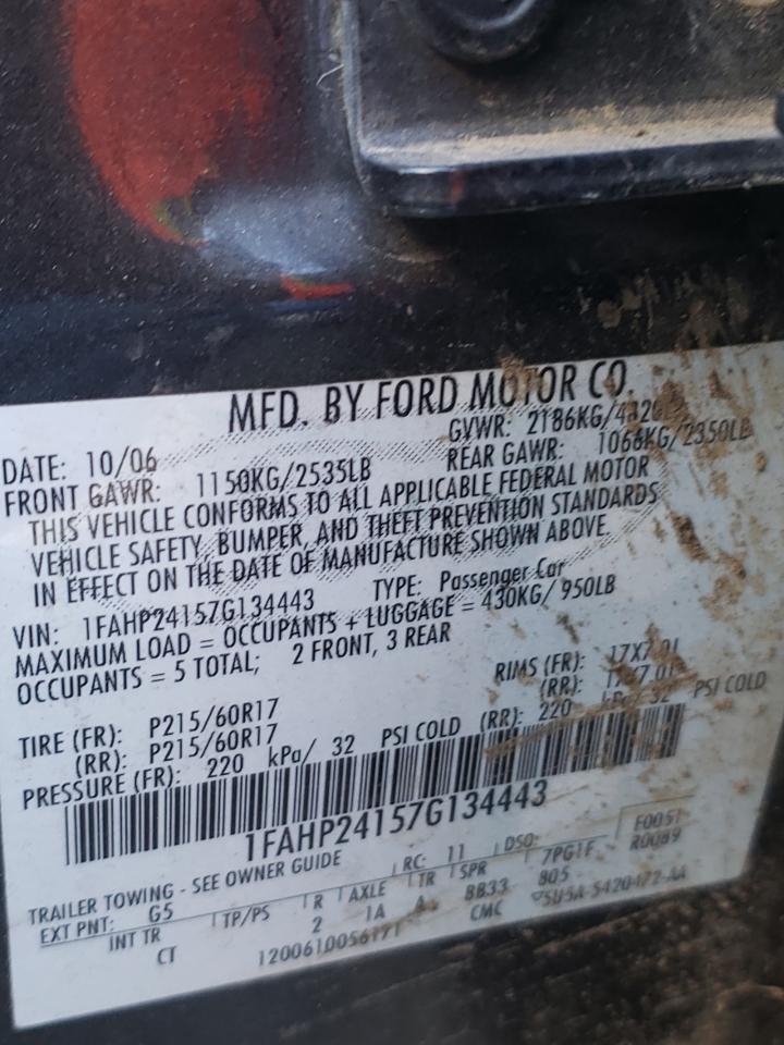 Photo 10 from auction – 2007 FORD FIVE HUNDR with VIN 1FAHP24157G134443