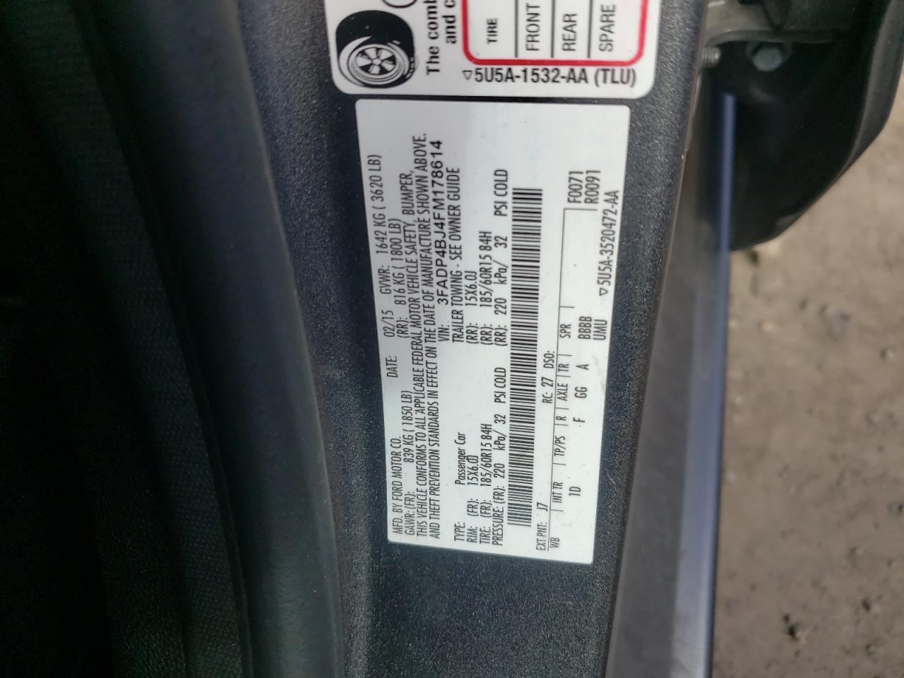 Photo 10 from auction – 2015 FORD FIESTA SE with VIN 3FADP4BJ4FM178614