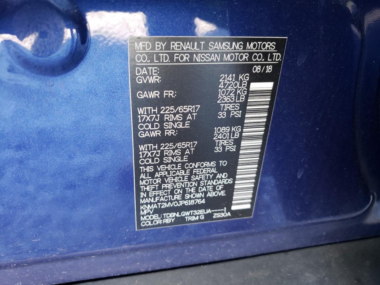 Photo 10 from auction – 2018 NISSAN ROGUE S with VIN KNMAT2MV0JP618764