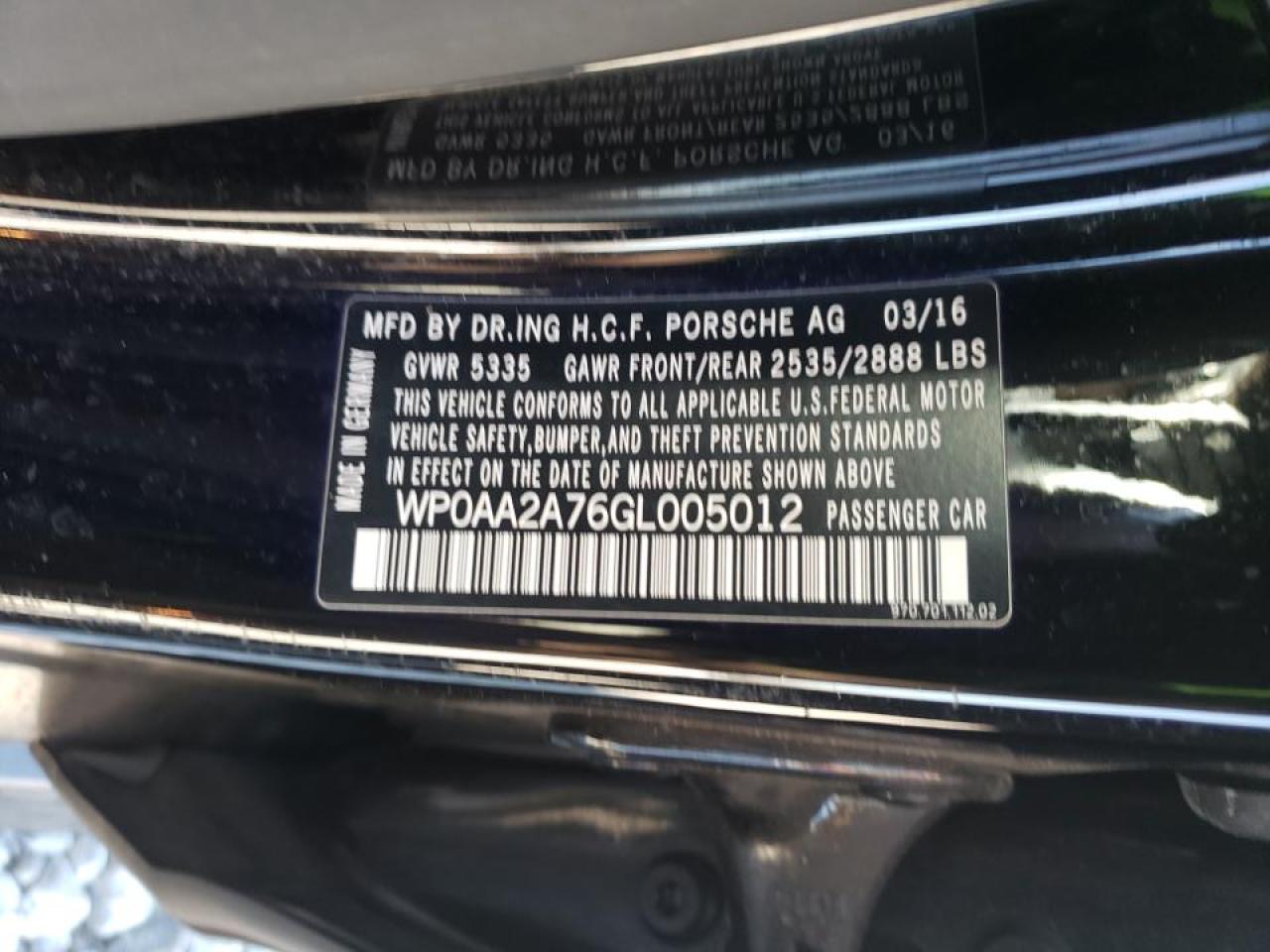 Photo 10 from auction – 2016 PORSCHE PANAMERA 2 with VIN WP0AA2A76GL005012