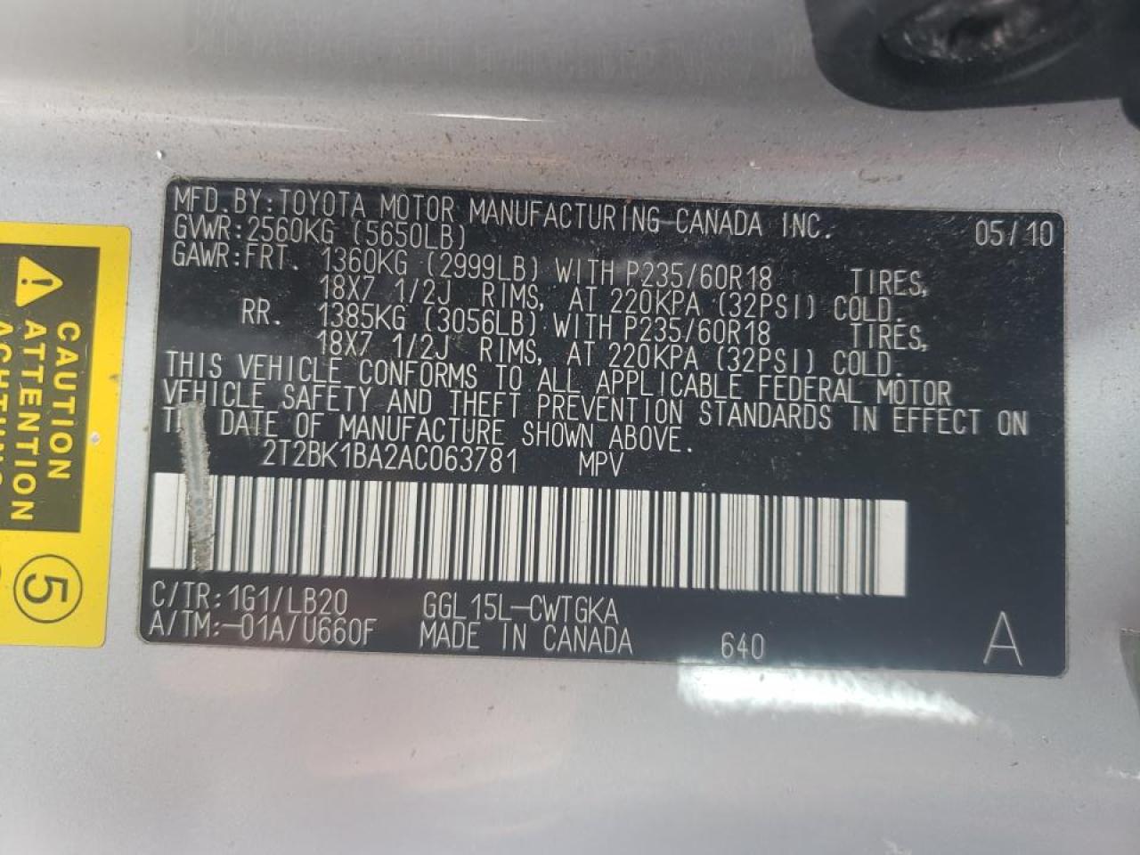 Photo 10 from auction – 2010 LEXUS RX 350 with VIN 2T2BK1BA2AC063781