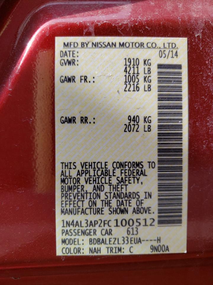 Photo 10 from auction – 2015 NISSAN ALTIMA 2.5 with VIN 1N4AL3AP2FC100512