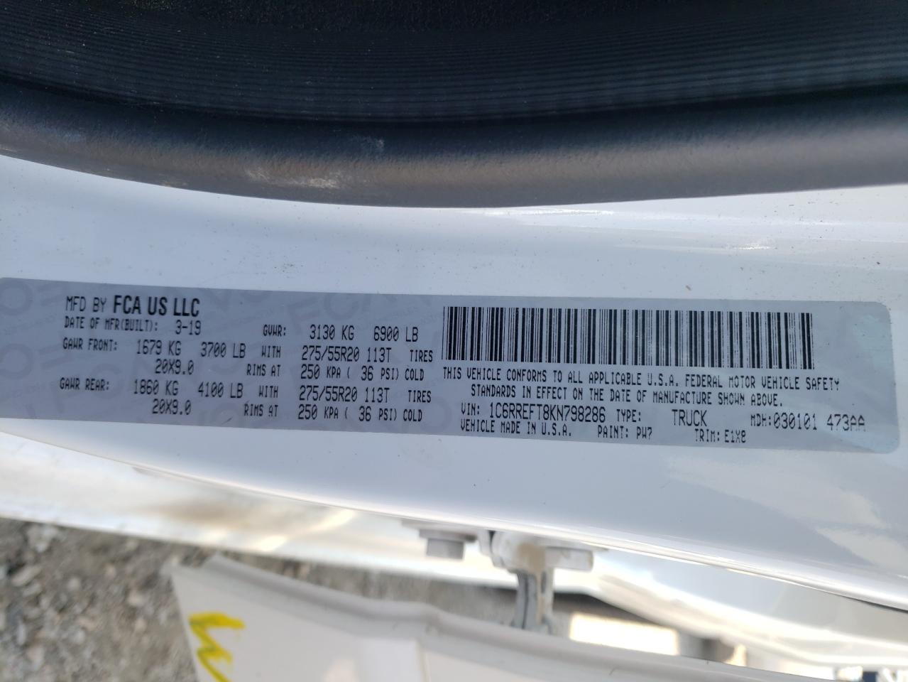 Photo 10 from auction – 2019 RAM 1500 BIG H with VIN 1C6RREFT8KN798286