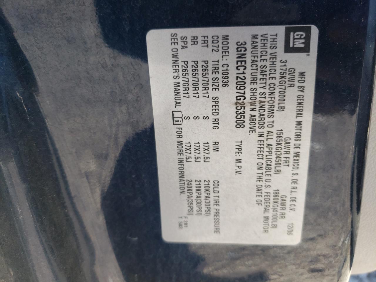 Photo 10 from auction – 2007 CHEVROLET AVALANCHE with VIN 3GNEC12097G253508