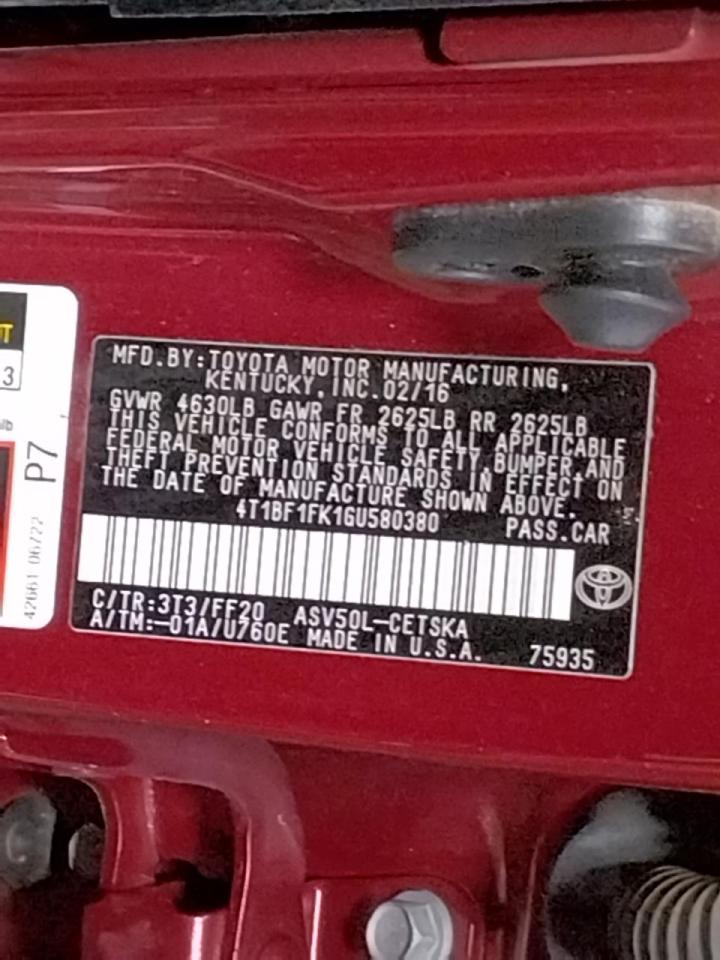 Photo 10 from auction – 2016 TOYOTA CAMRY LE with VIN 4T1BF1FK1GU580380