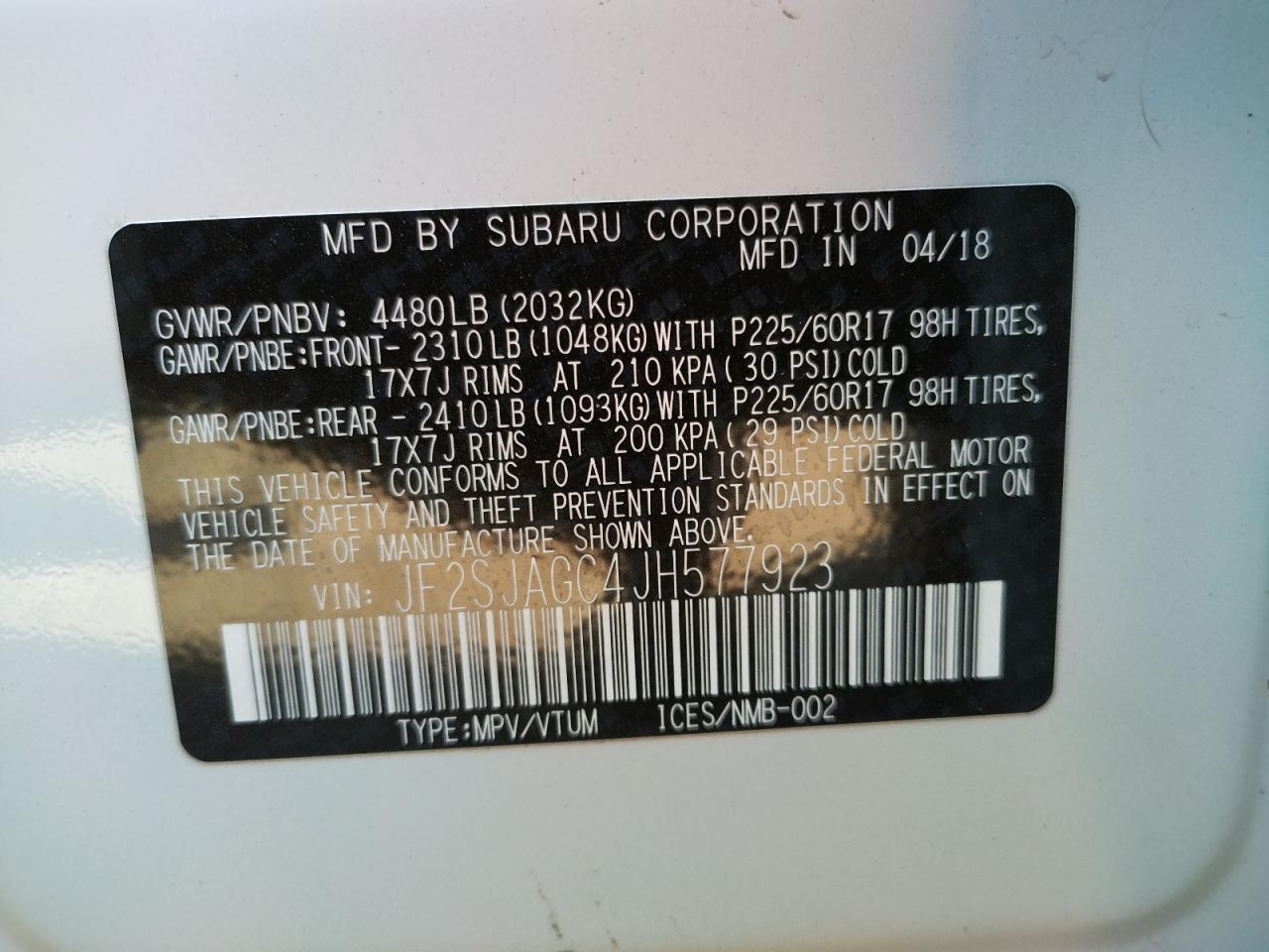 Photo 10 from auction – 2018 SUBARU FORESTER 2 with VIN JF2SJAGC4JH577923