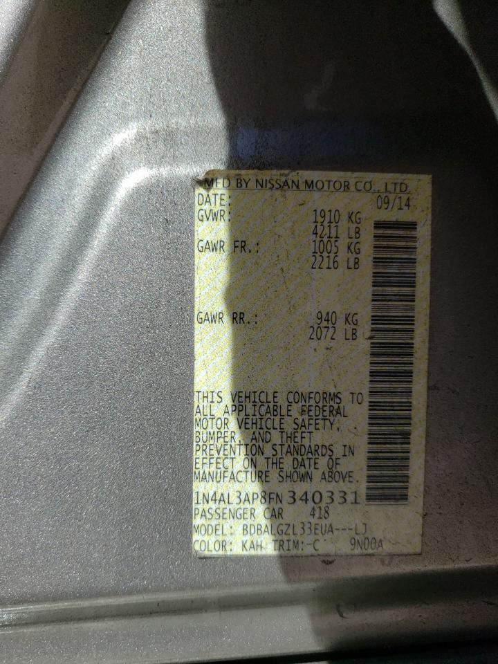 Photo 10 from auction – 2015 NISSAN ALTIMA 2.5 with VIN 1N4AL3AP8FN340331